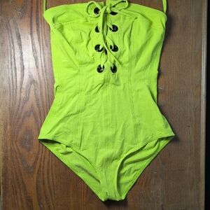 Eres Swimsuit Milla Niko Green Lace-Up Bathing Suit One Piece 44 10 Large Strap